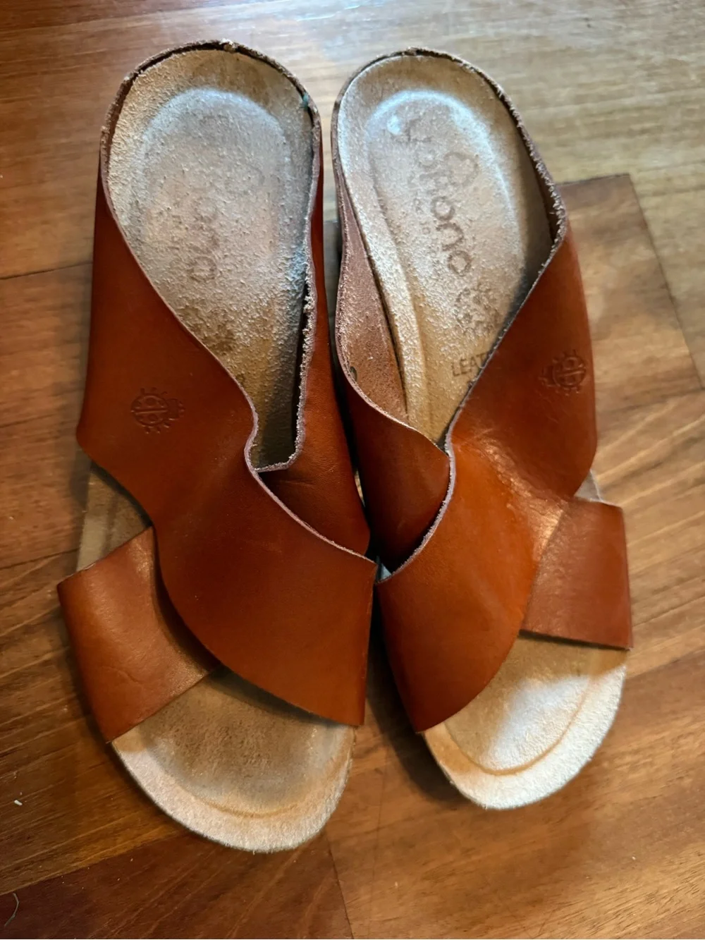 Women's Yokono Cognac Leather Crisscross Slide Sandals